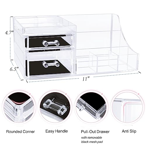 Clear Makeup Organizer with Drawers, Bathroom Countertop Organizer and  Storage, Ideal for Dorm Room Desk Dresser Vanity, Great for Cosmetics,  Toiletries, Skincare, Brush, Nail Supplies