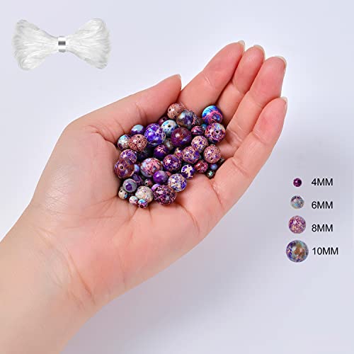 60 Pieces 6mm Natural Gemstone Beads Colorful Imperial Jasper Beads Round Loose Beads for Jewelry Making with Crystal Stretch Cord
