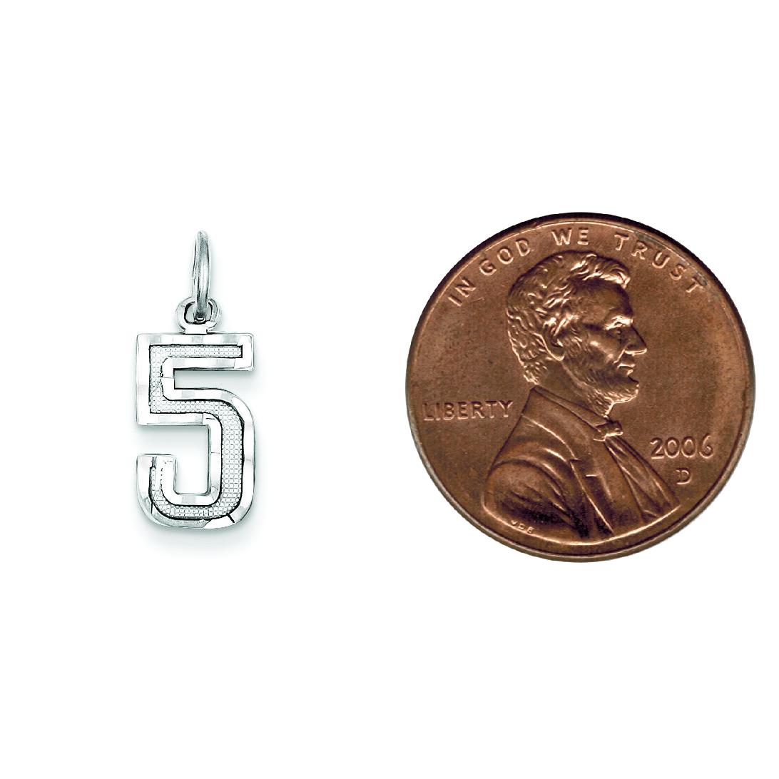 Sterling Silver Small #5 Charm Number Pendant Jewelry 20mm x 7mm