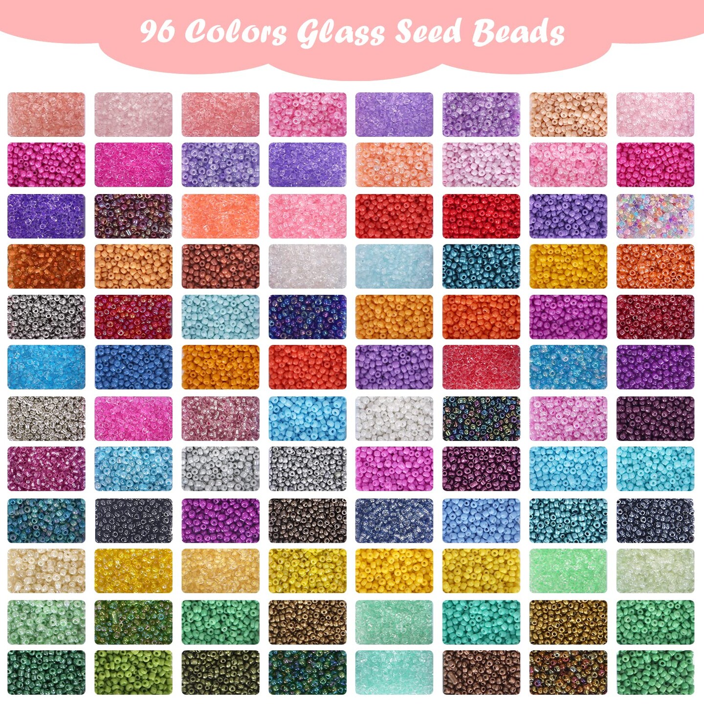 Quefe 38260pcs 2mm 12/0 Glass Seed Beads Kit for Jewelry Making, 48 Colors Bracelets  Beads Bulk with 260pcs Alphabet Beads