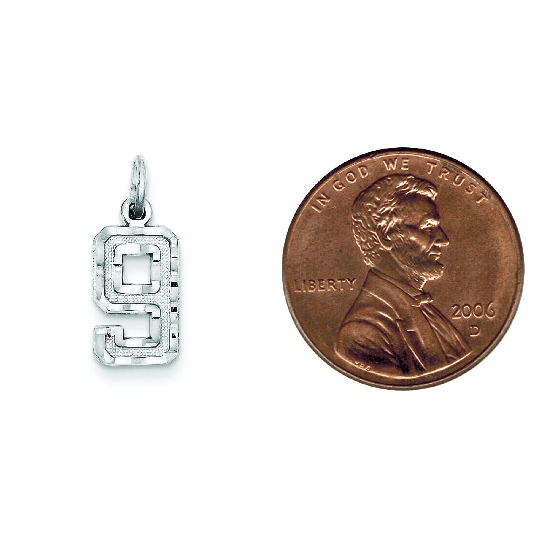 Sterling Silver Small #9 Charm Number Pendant Jewelry 20mm x 7mm