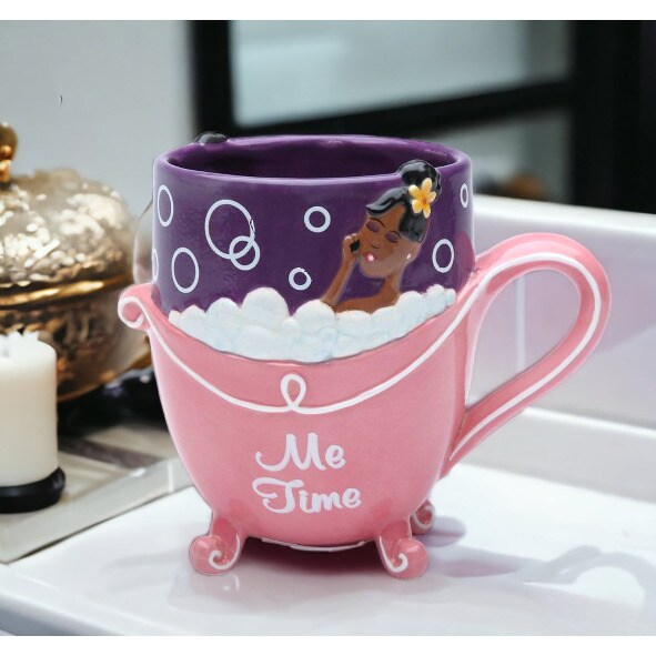 Ceramic African American Lady Me Time Mug 12 Oz