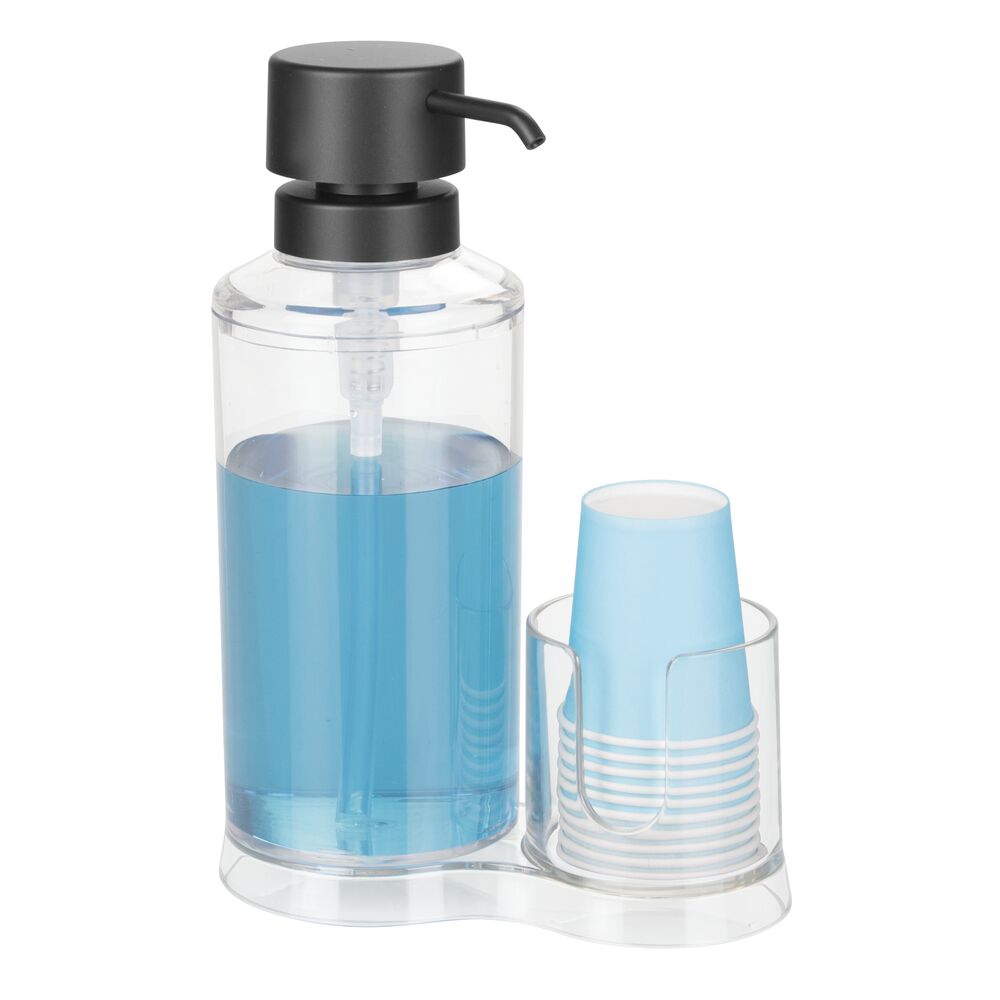 mDesign Plastic Refillable Mouthwash Dispenser/Cup Organizer