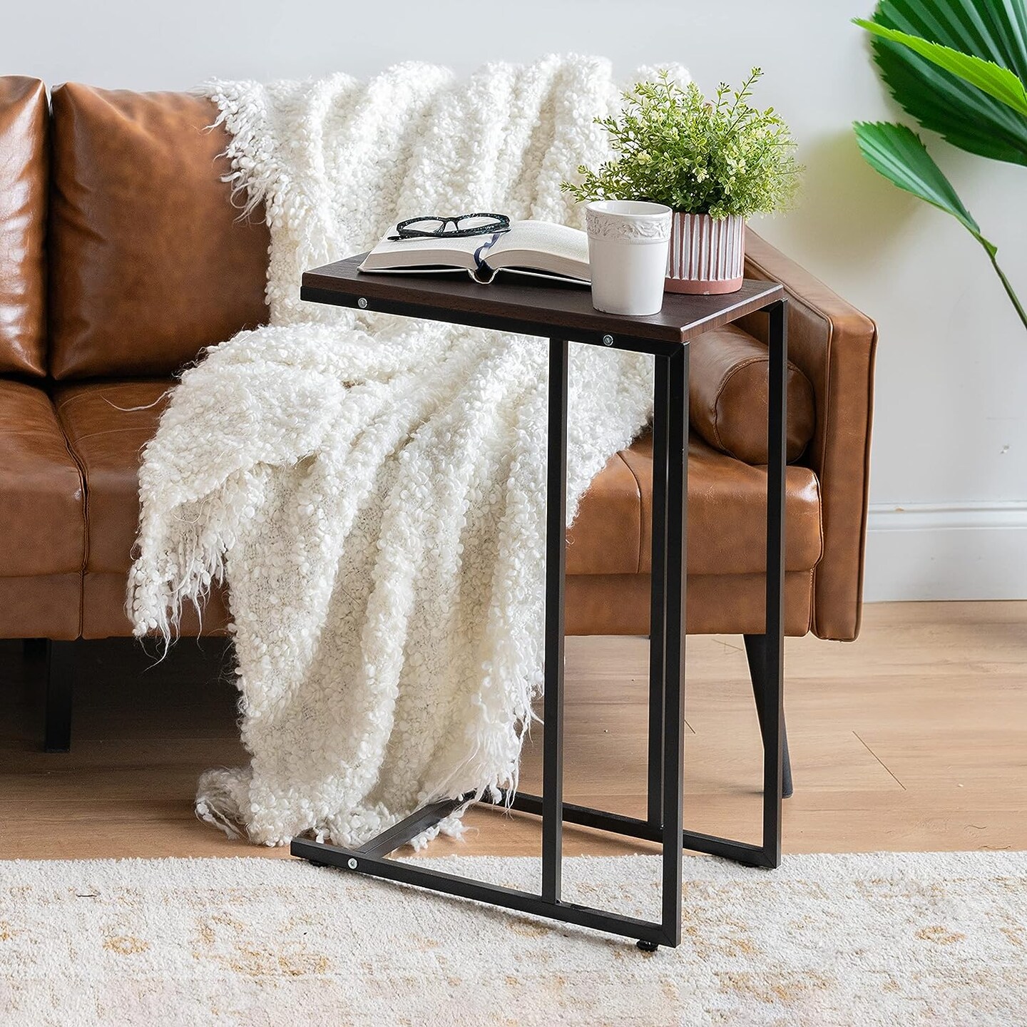 IRIS USA Wood Accent Sofa End C-Shape Table Computer Desk