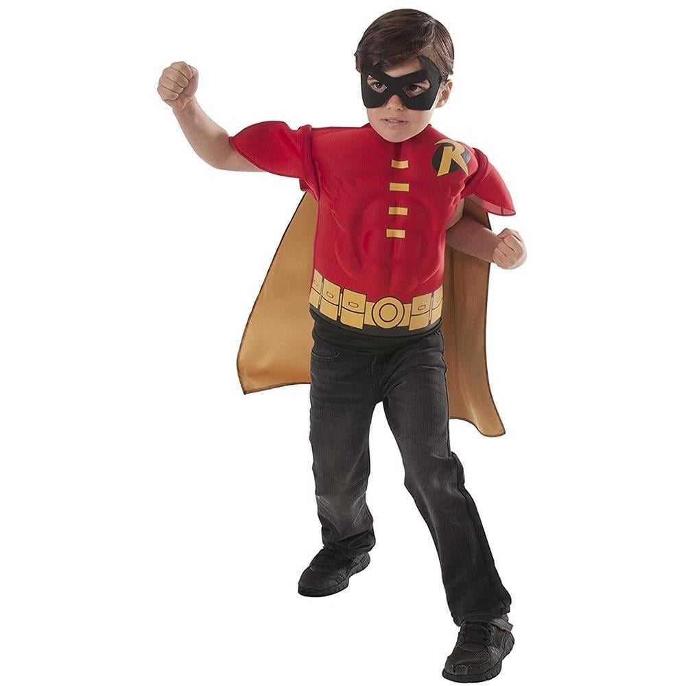 Rubies Dc Comics Robin Muscle Chest Shirt Cape Mask Size S Boys Costume 4 6