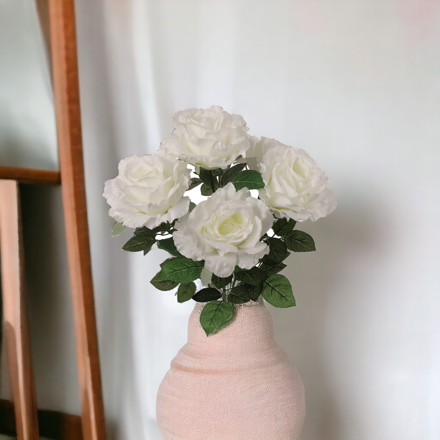 20&#x22; White Artificial Rose Bushes, Set of 6 - 7 Silk Flowers with Lush Foliage, Indoor/Outdoor Use, Perfect for Home, Weddings &#x26; Events - Year-Round Elegance, Floral Home by Artificial Flowers