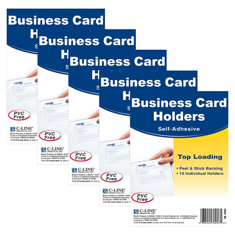 Self-Adhesive Business Card Holder, Top Load, 2&#x22; x 3-1/2&#x22;, 10 Per Pack, 5 Packs
