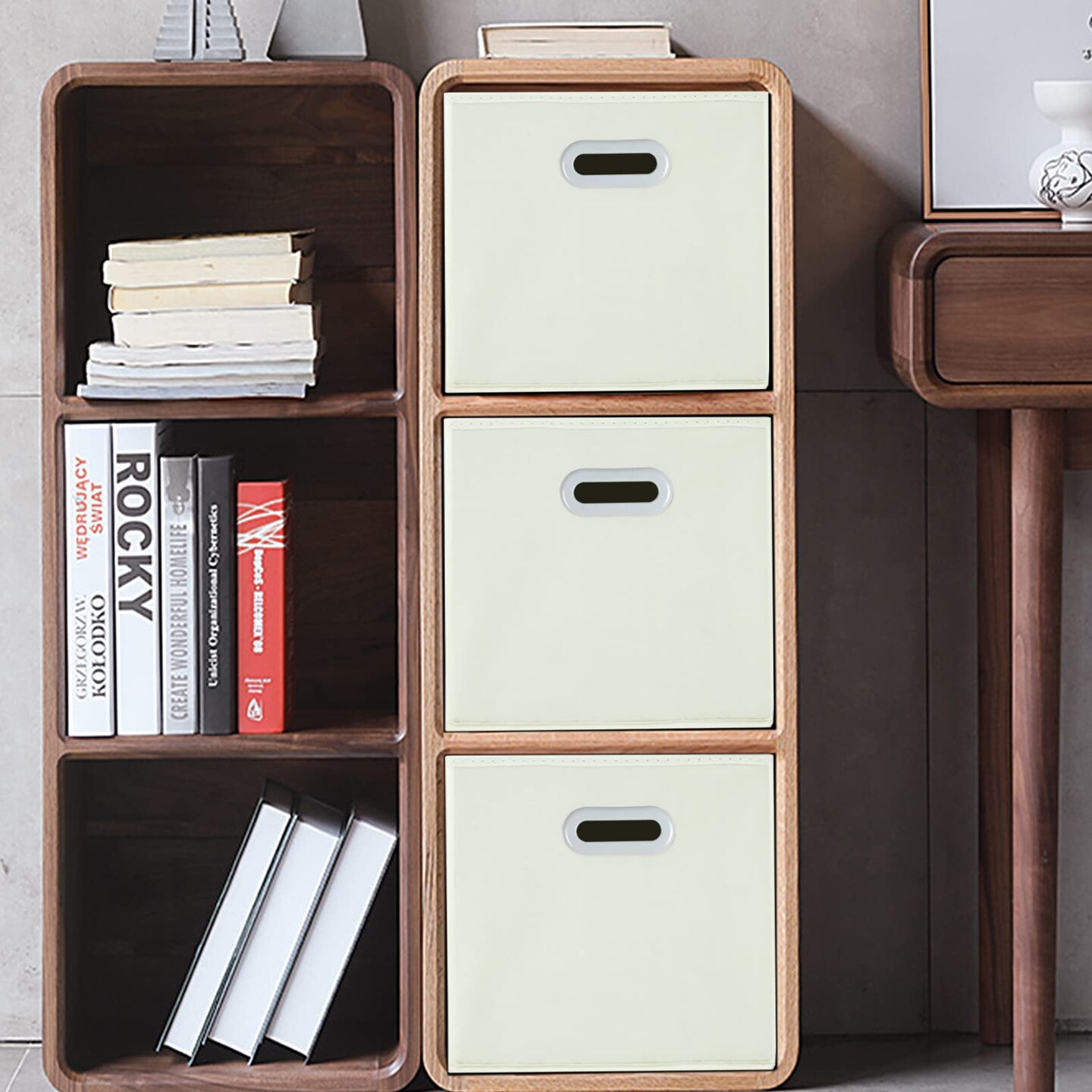 3 Pieces Fabric Storage Bins Cubes Baskets Containers-(11X11X11) with Dual Handles Cube Storage Organizer Bins for Shelf Closet, Bedroom Organizers, Foldable (Creamy- White )