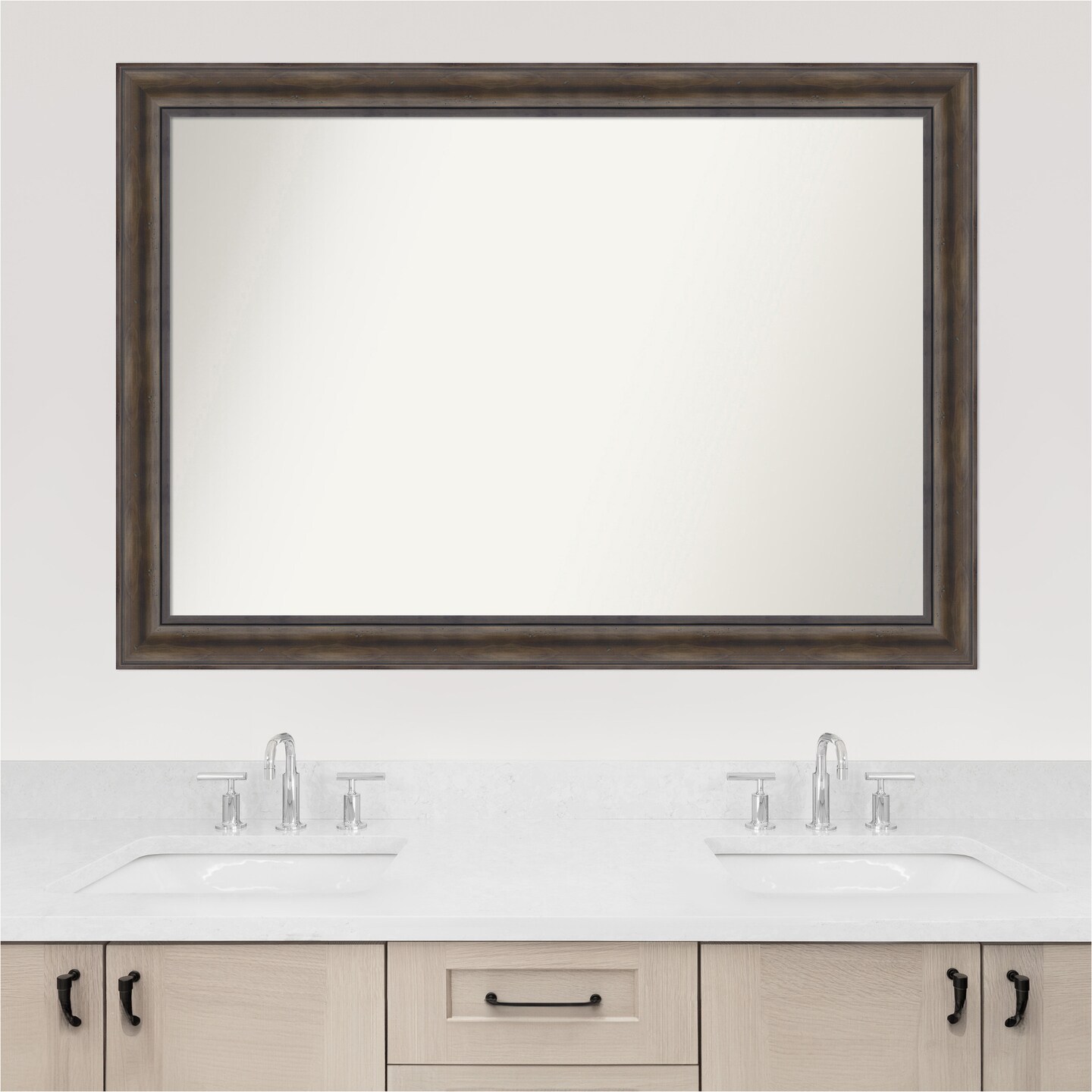 Rustic Pine Brown Non-Beveled Custom Framed Bathroom Vanity Wall Mirror