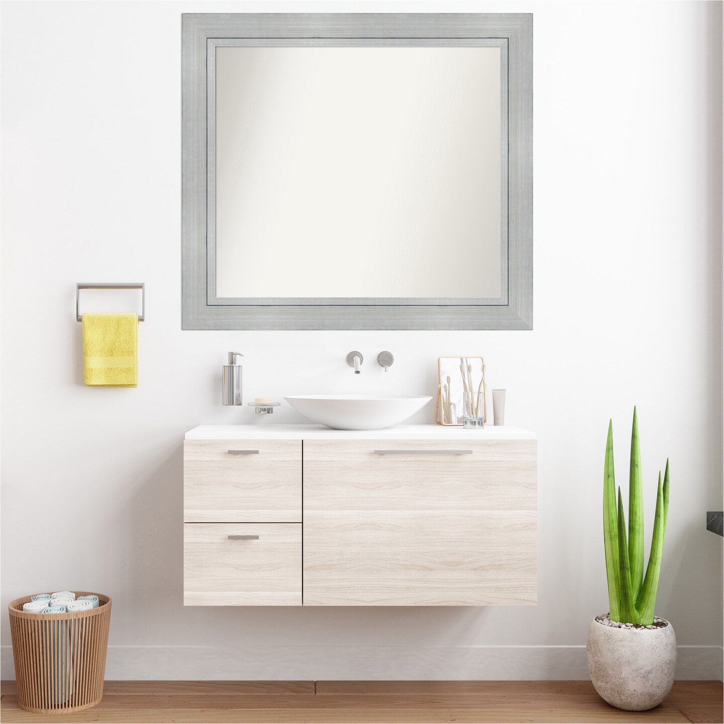 Romano Silver Non-Beveled Custom Framed Bathroom Vanity Wall Mirror