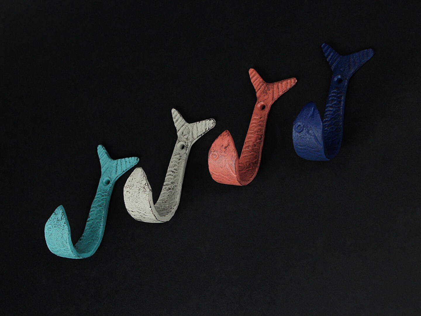 Set of 4 Cast Iron Flipping Fish Decorative Wall Hooks