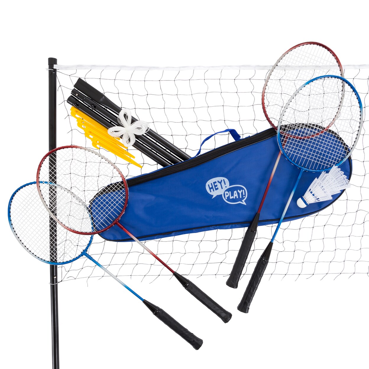 Recreational Badminton Set 4 Rackets Portable Net Carrying Case Outdoor Games