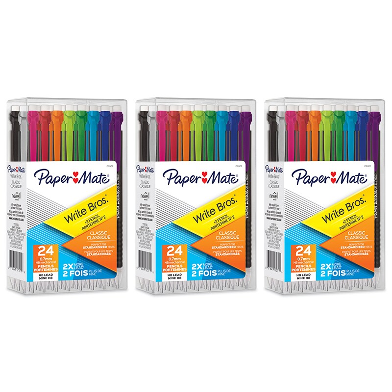 Write Bros&#xAE; Mechanical Pencil, 0.7mm, Assorted, 24 Per Pack, 3 Packs