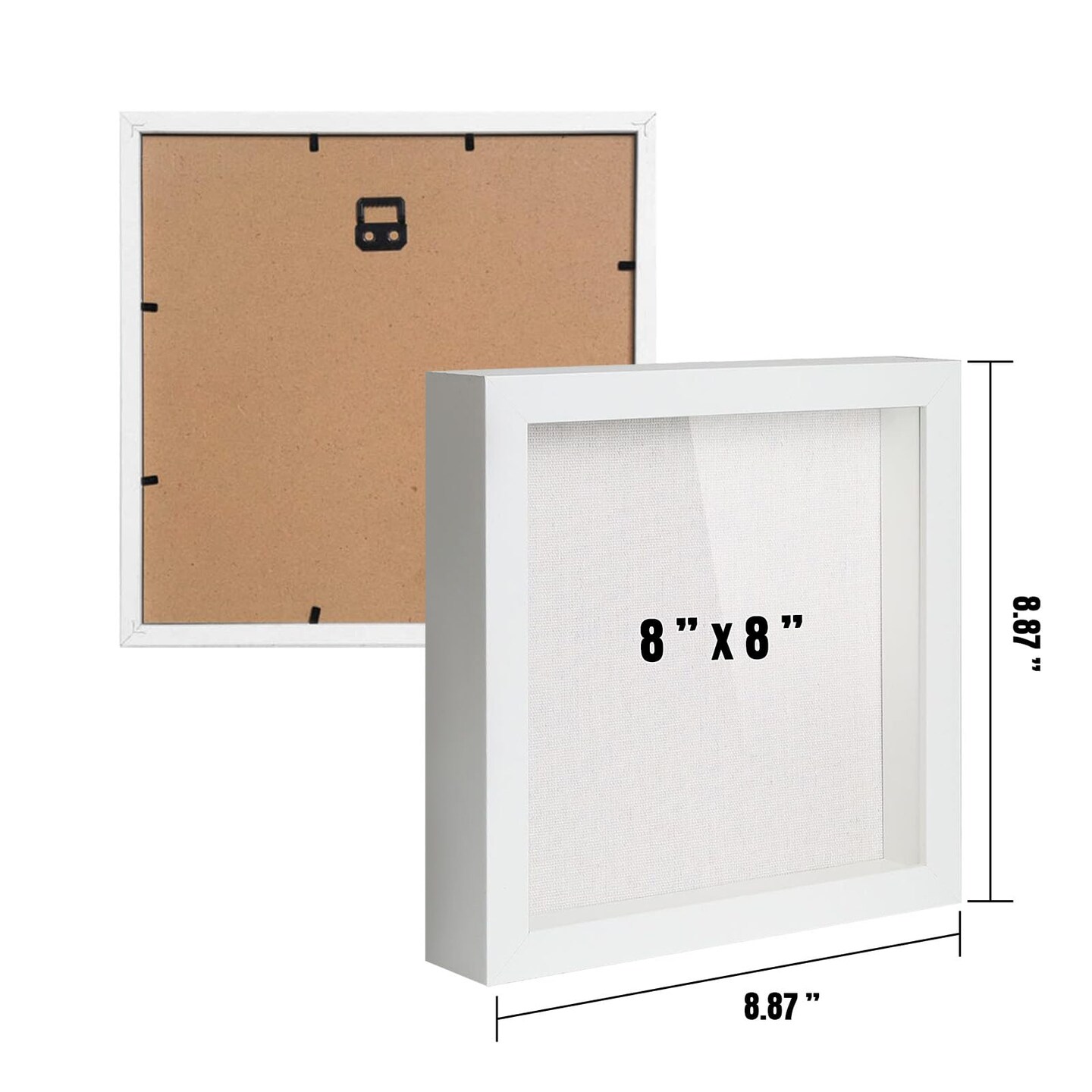 QDSSDECO 8"x8" Shadow Boxes Display Cases with Soft Linen Back Deep Wood Glass 3D Shadow Box Set for Wall and Tabletop, 3 Pack White