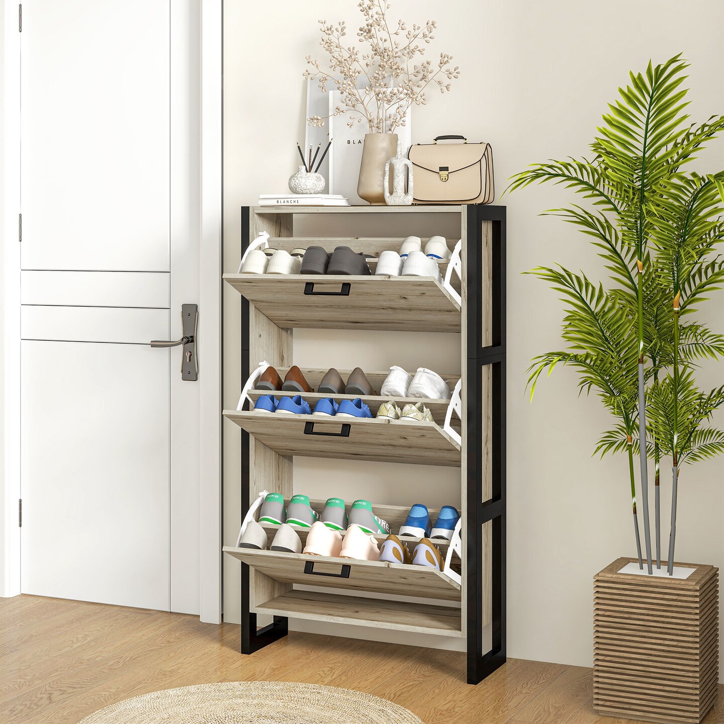 Shoe Cabinet with Flip Drawers - 48.4 | Maximize Shoe Storage