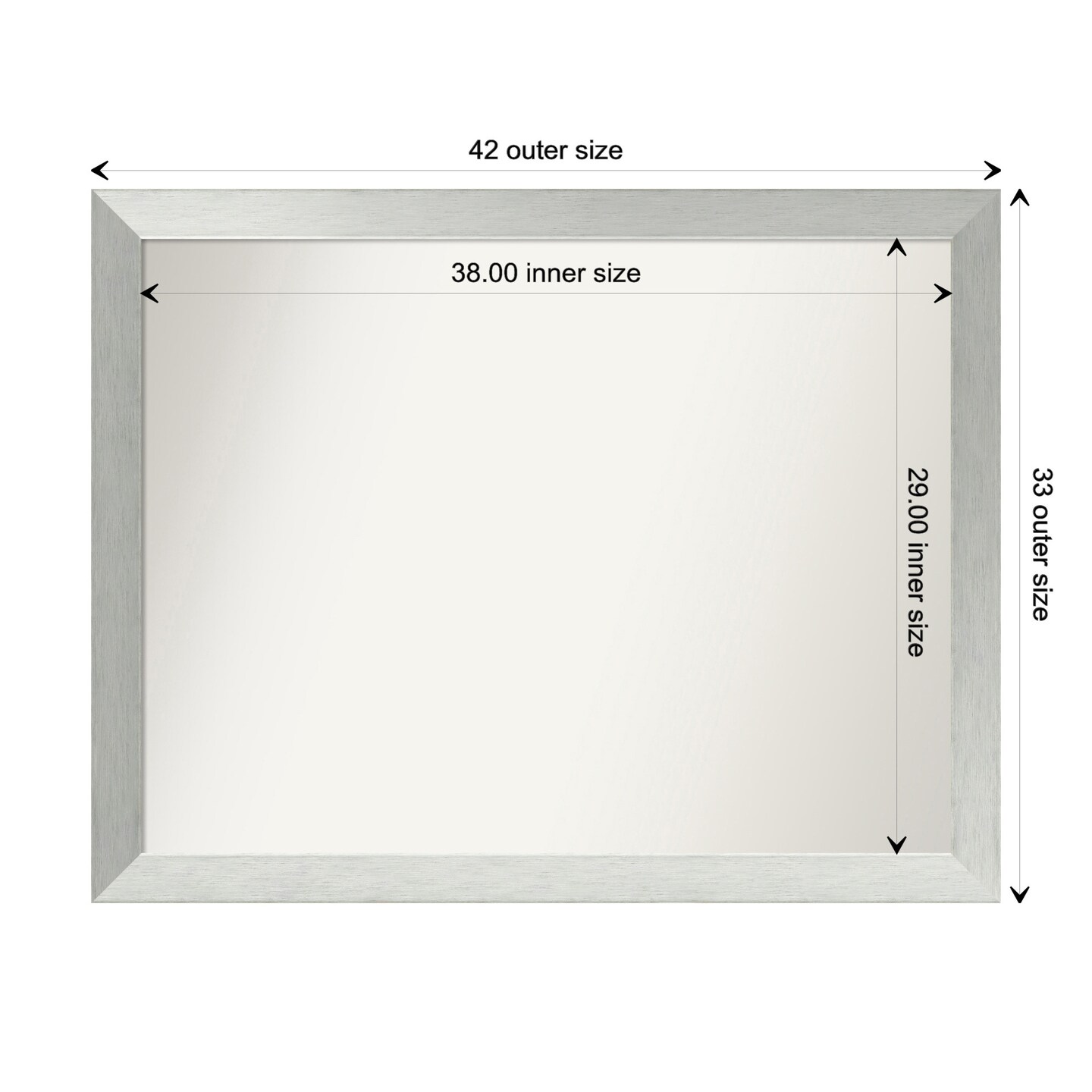 Brushed Sterling Silver Non-Beveled Custom Framed Bathroom Vanity Wall Mirror