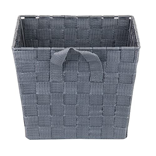 Non-Woven Strap Handle Bin, Storage Basket Organizer, (Grey, Medium)
