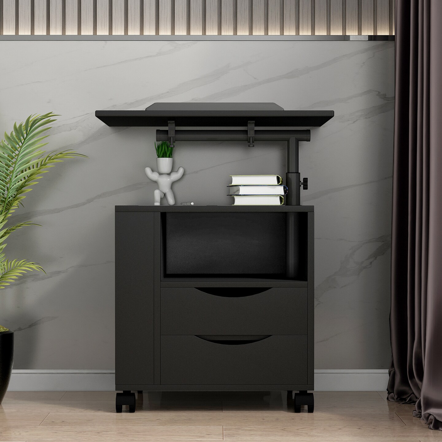 Height Adjustable Overbed End Table with Drawers and Open Shelf | Upgrade Bedside Setup