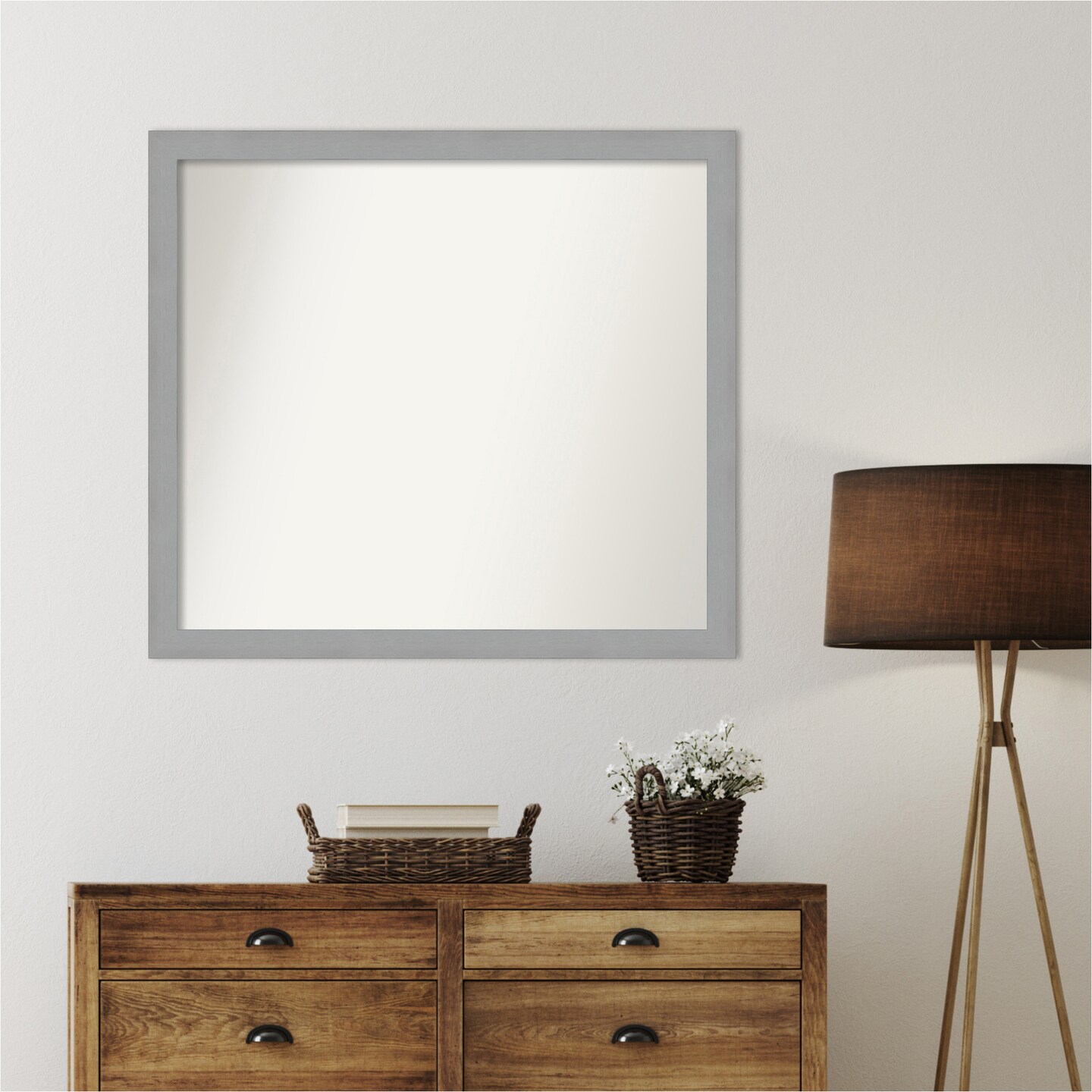 Brushed Nickel Non-Beveled Custom Framed Bathroom Vanity Wall Mirror