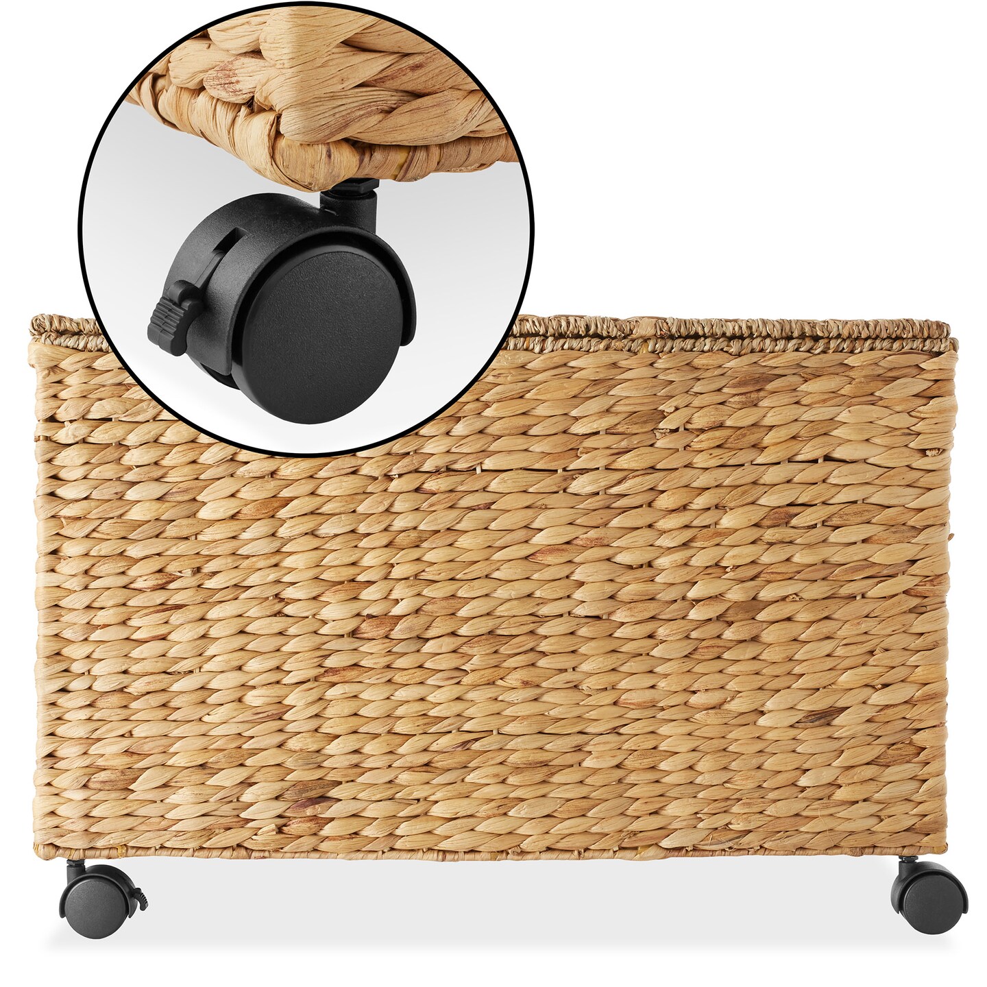 Casafield Rolling Storage Basket Cart with Lid and Locking Wheels - Handwoven Water Hyacinth Divided Recycling Sorting Bin for Kitchen, Laundry Room, Garage