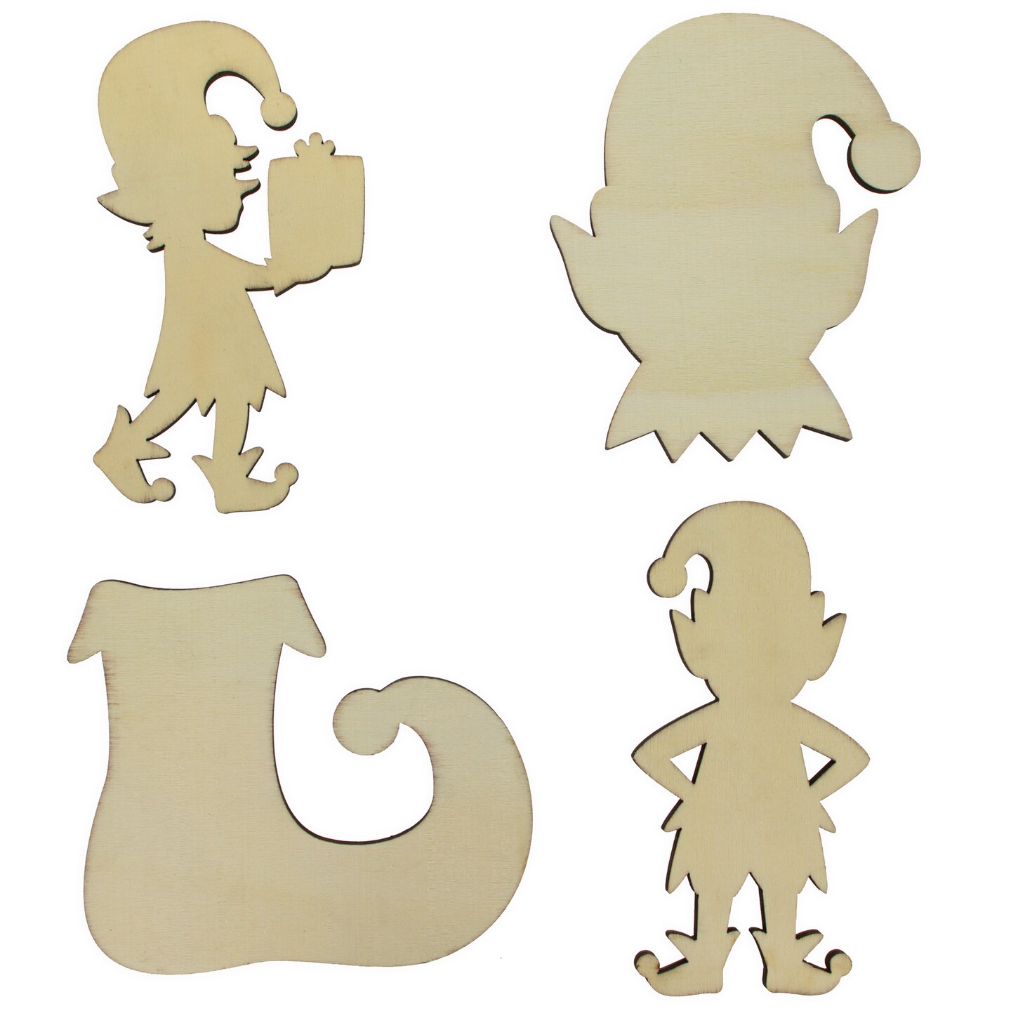 Set of 4 Unfinished Wooden Elf Shape Cutout DIY Craft 5 Inches