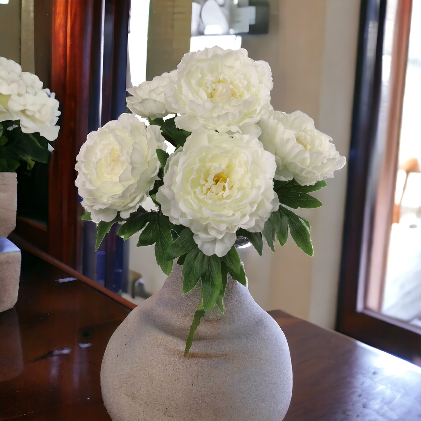 20&#x22; White Peony Bush - 12-Pack with 5 Lifelike Silk Flowers &#x26; Realistic Foliage, Elegant Floral Decor for Arrangements &#x26; Events - All-Season Beauty, Floral Home by Artificial Flowers