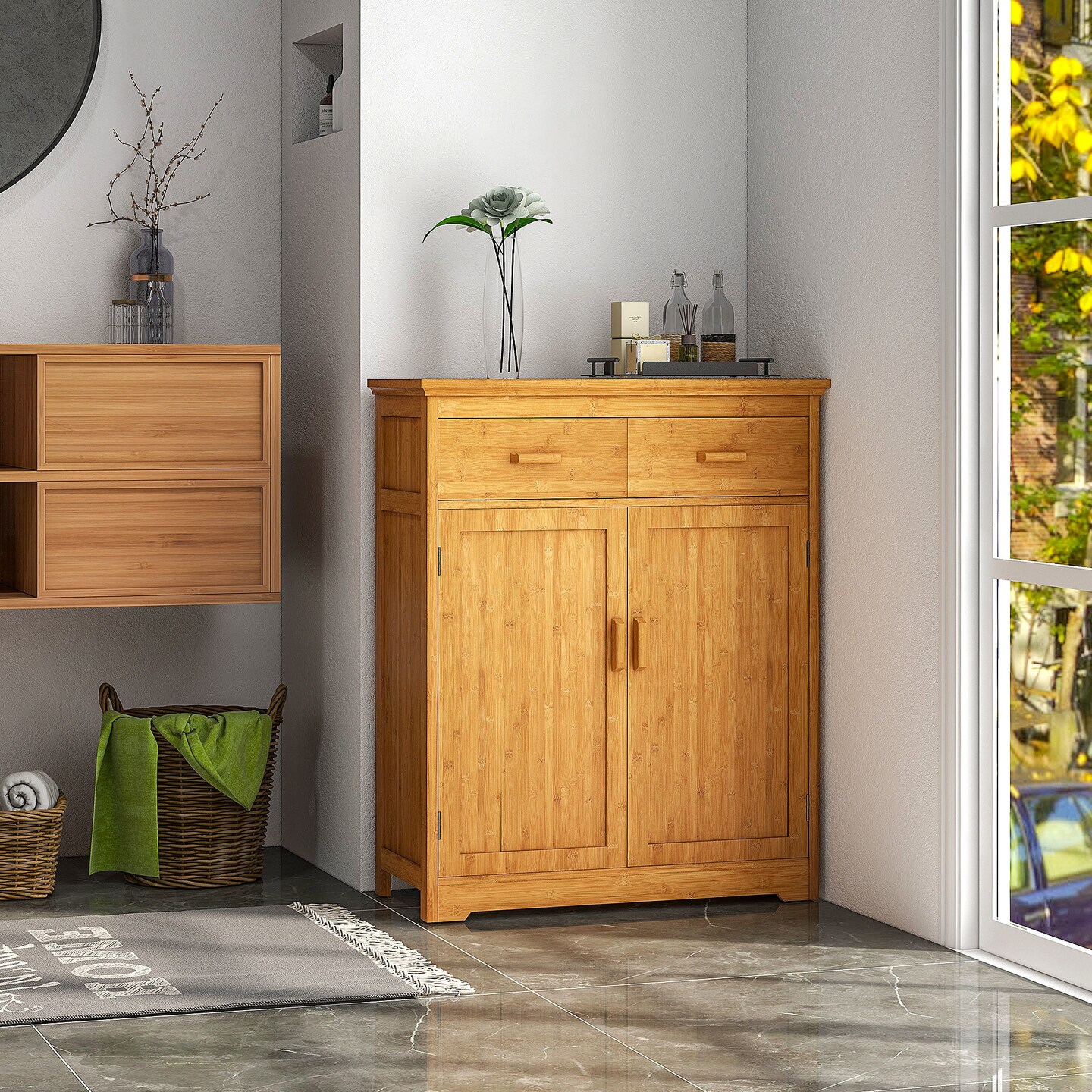 Bamboo Storage Cabinet - 57.2 | Organize Bathroom Essentials
