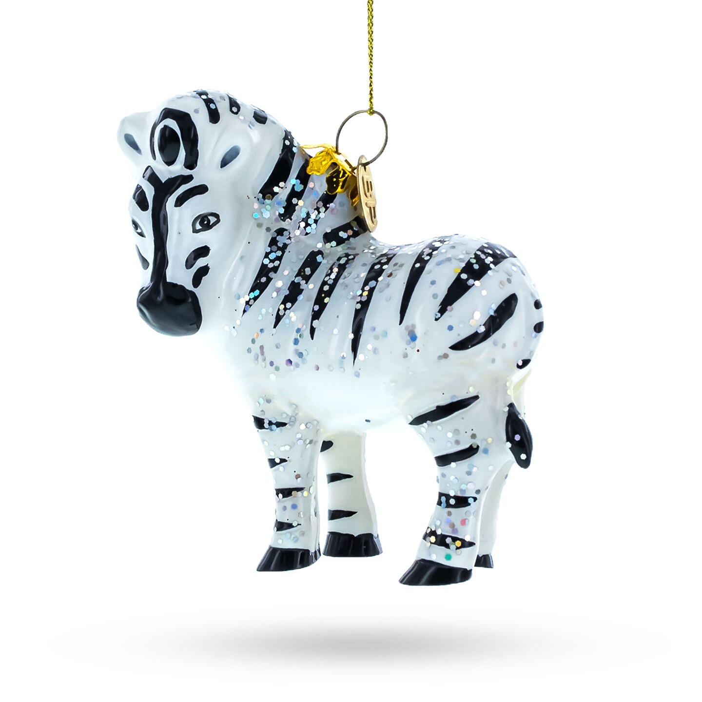 Glittered Zebra Blown Glass Christmas Ornament