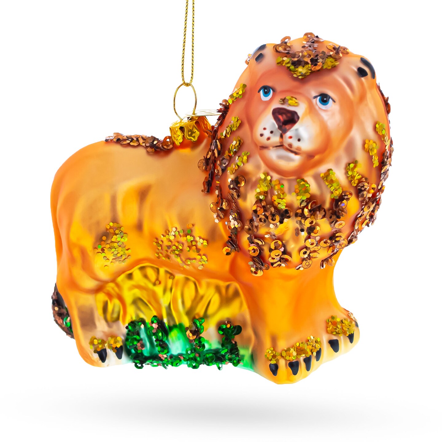 Glittered Lion Glass Christmas Ornament