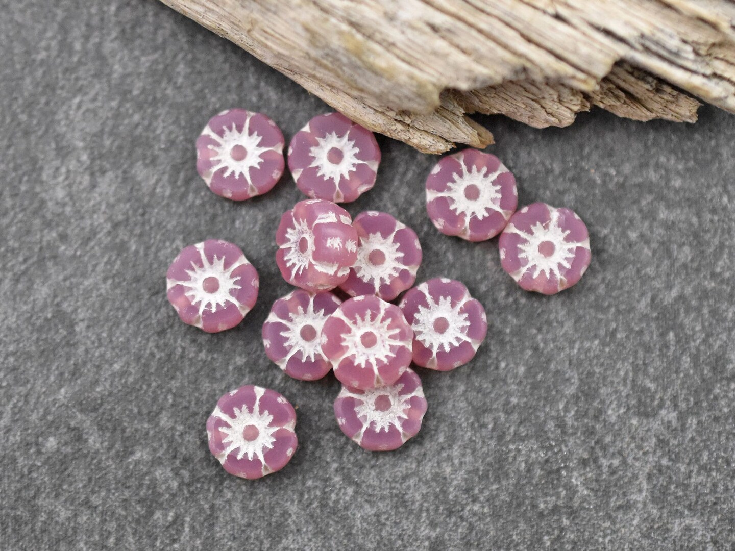 *12* 7mm White Washed Pink Opaline Hawaiian Flower Beads