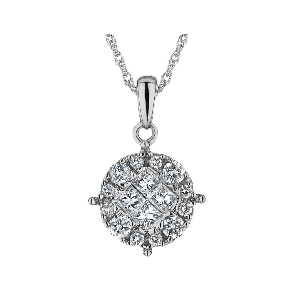 Gem And Harmony 1/2 Carat (ctw) Diamond Circle Pendant Necklace in 14K White Gold with Chain
