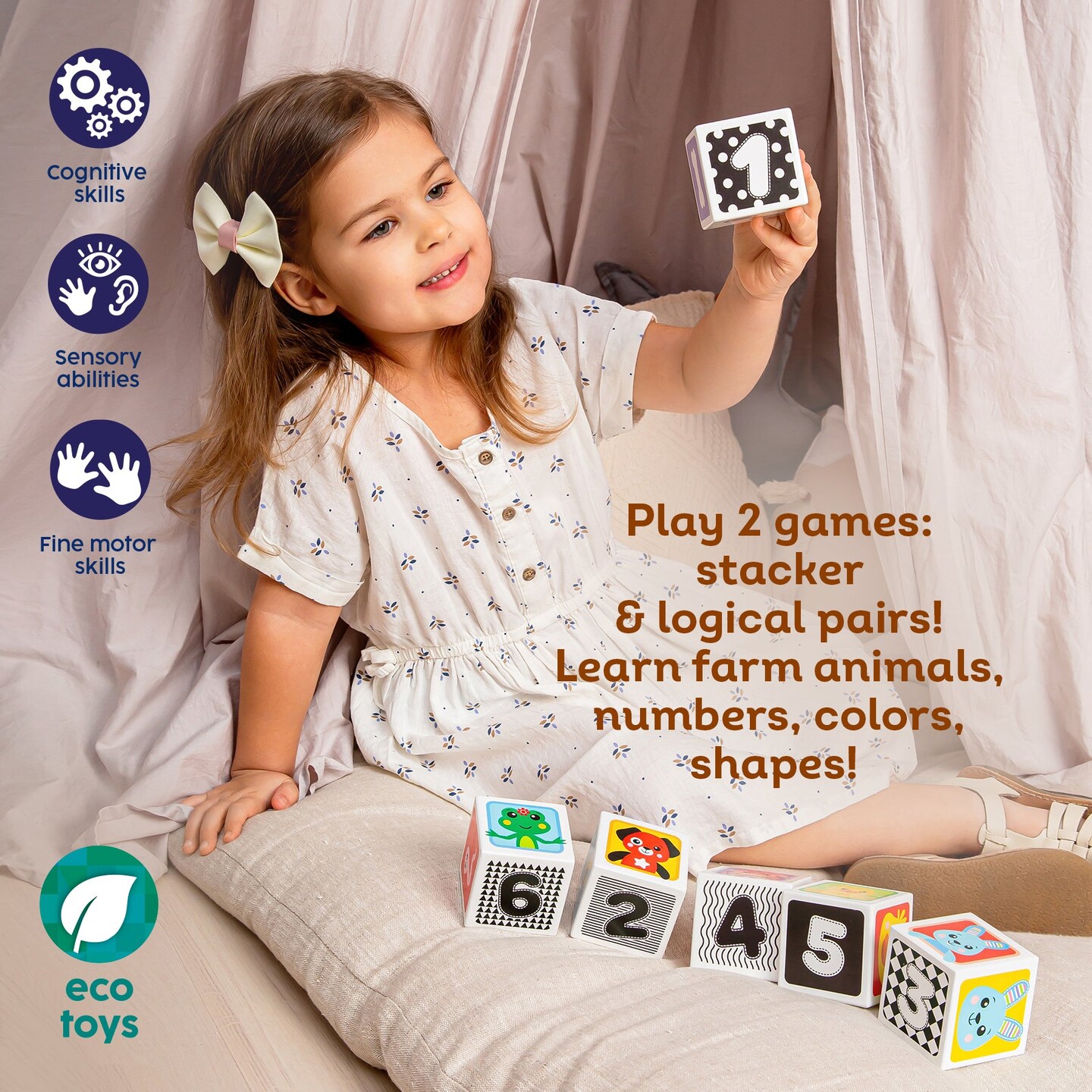 Kids Hits: My First Wooden Cubes - Stack, Match, and Explore with Six Cute Animals, Numbers, and Shapes &#x2013; 100% Eco-Friendly Fun