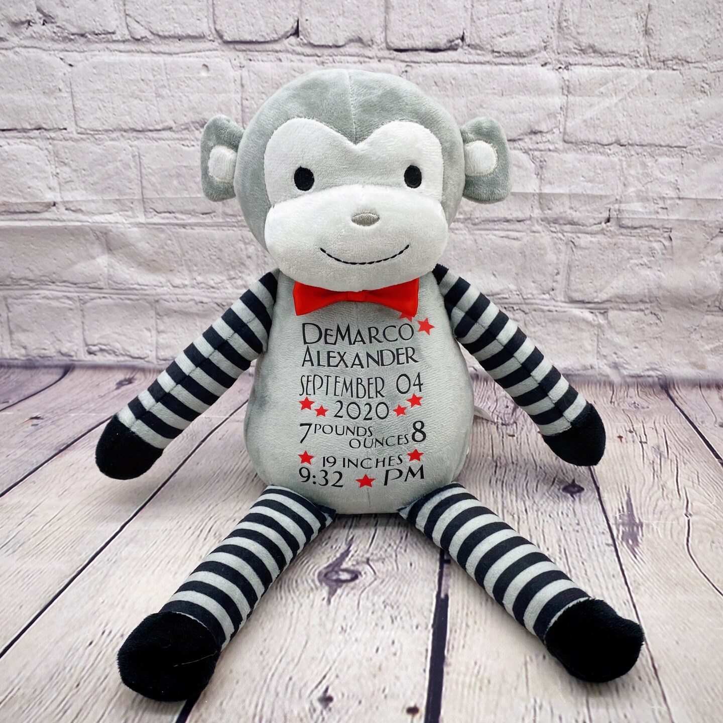 Personalized baby boy gift Stuffed animal Birth announcement monkey birth stats plush baby gift newborn keepsake new mom baby shower MakerPlace by Michaels