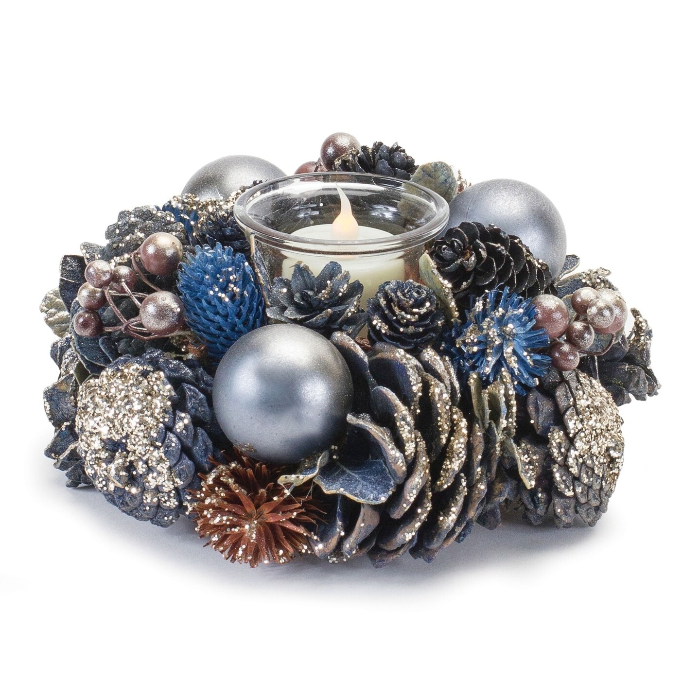 Melrose Pinecone and Berry Christmas Votive Candle Holders - 7.25&#x22; - Set of 3