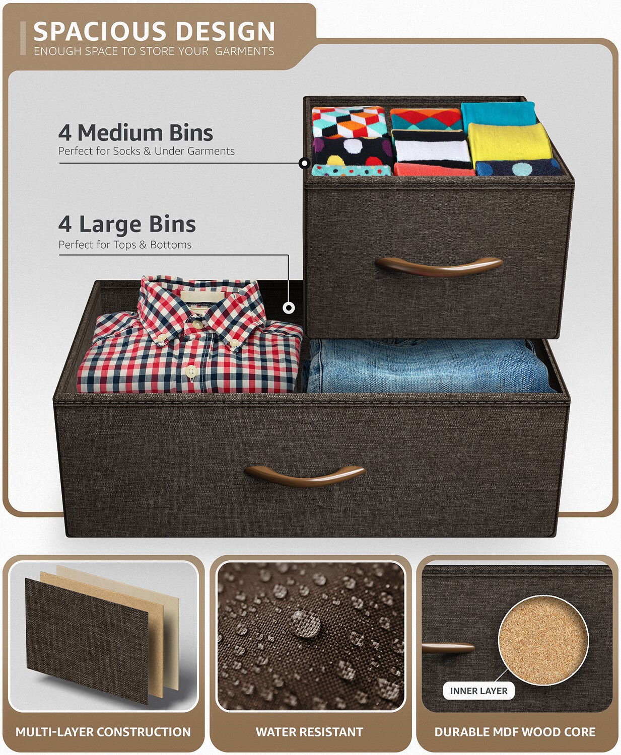 Sorbus Dresser with 8 Drawers - Storage Chest Organizer with Steel Frame, Wood Top, Handles, Fabric Bins