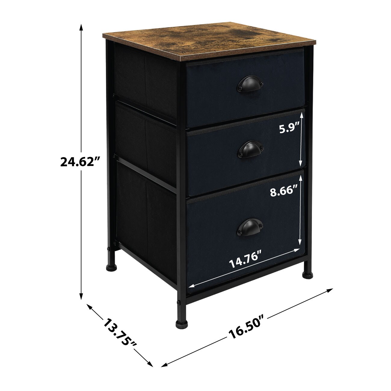 Sorbus Nightstand with 3 Drawers - Furniture Storage for Bedroom, Closet, Office Organization - Steel Frame, Wood Top, Pastel Fabric Bin