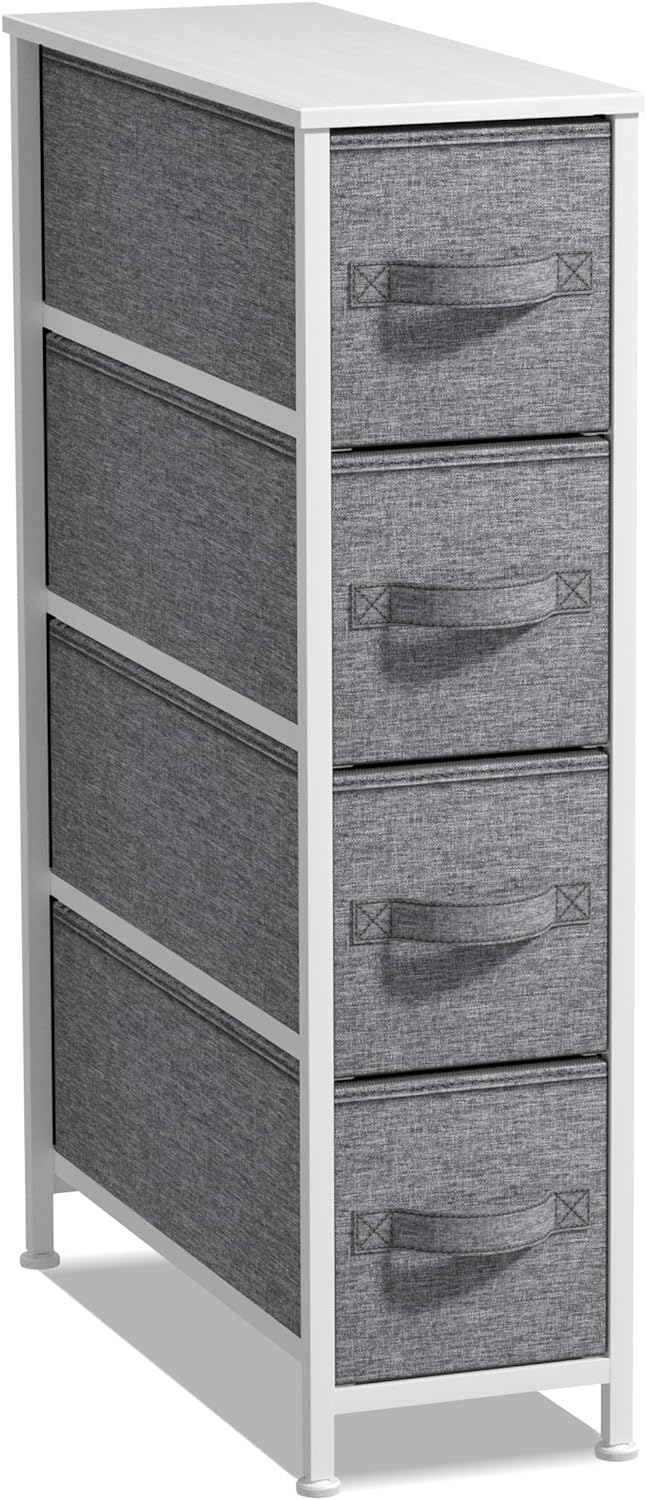 Sorbus 4 Drawers Narrow Dresser - with Steel Frame, Wood Top & Easy Pull Fabric Bins for Small Spaces, Closets, Bedroom, Bathroom & Laundry