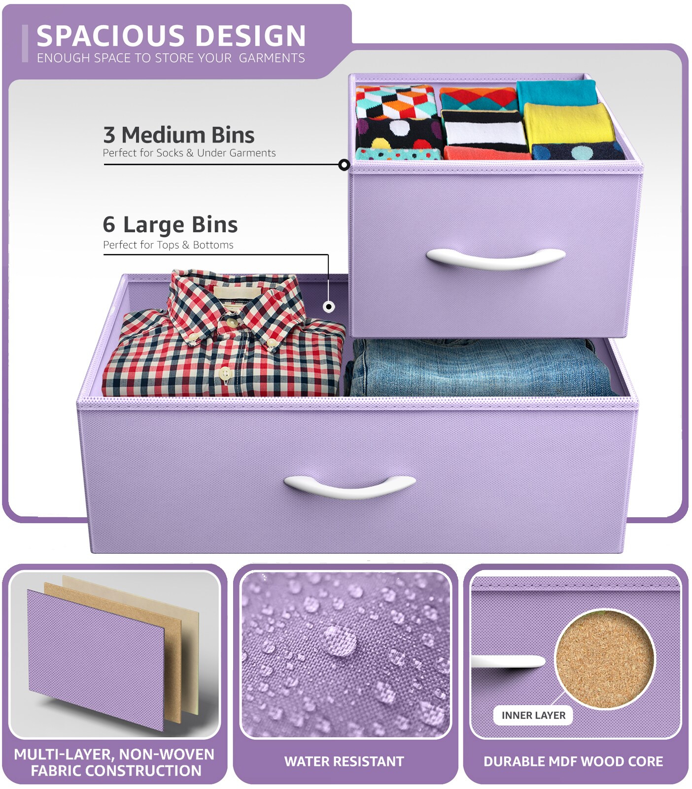 Sorbus Dresser with 9 Drawers - Furniture Storage Chest Tower Unit for Bedroom, Closet, etc - Steel Frame, Wood Top, Fabric Bins