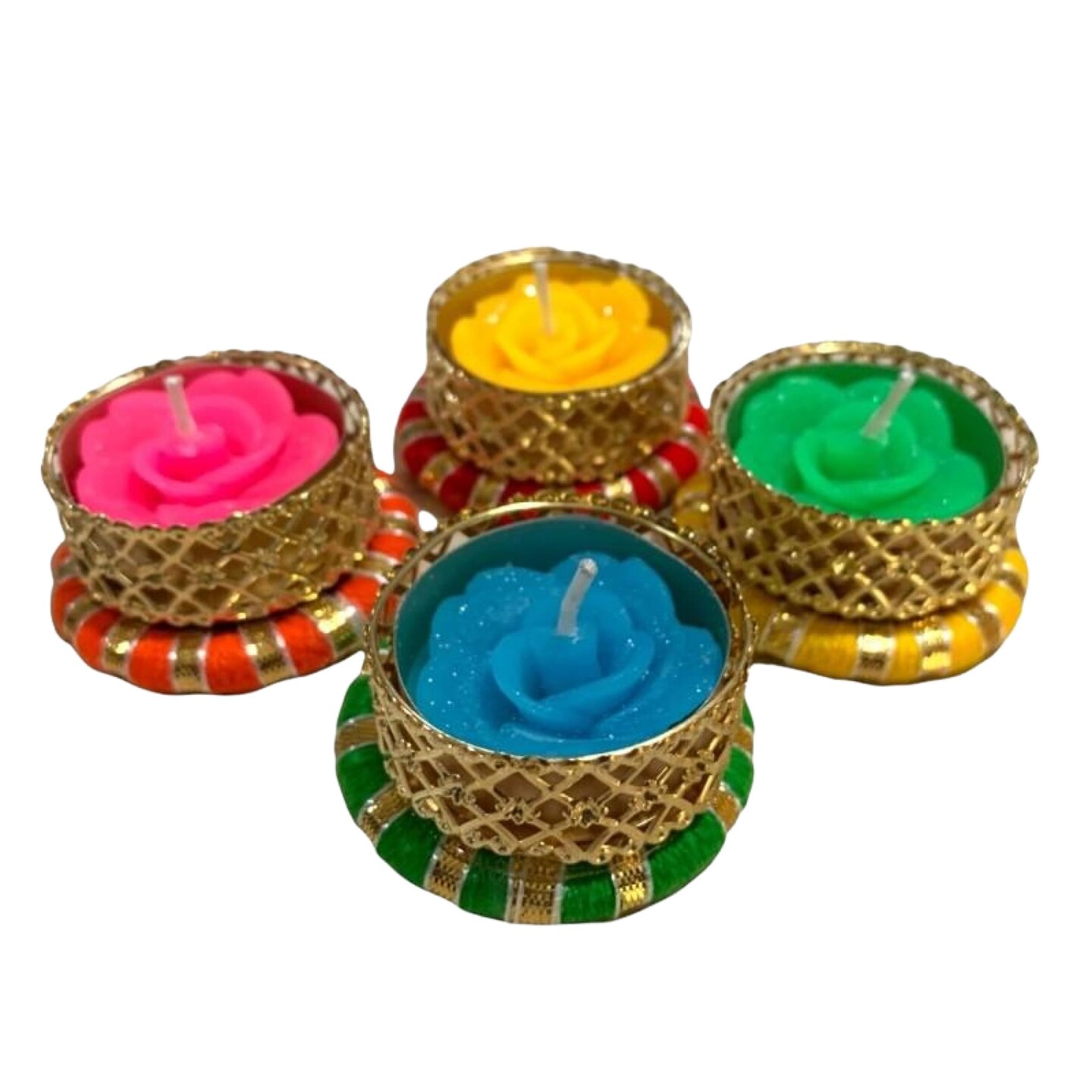 Tealight Candle Holders Round Votives Diya for Home Decoration 8 Pieces T-light Holder for Christmas Indian Festival Decorations Lighting Accessories Wedding Pooja Boho Decor