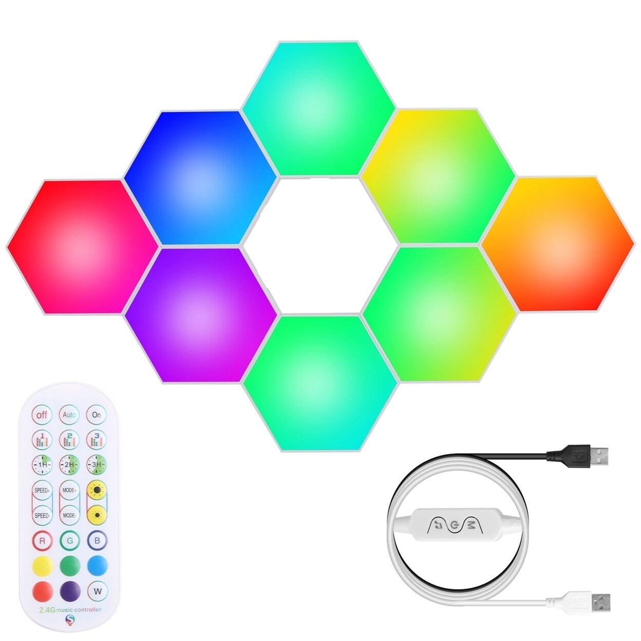 8Pcs Hexagon Light Panels Rgbw Colorful Splicing Wall Lamps App Remote Line Control Timing Decorative Gaming Light Music