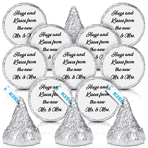 Laumoi 1000 Pcs Hugs and Kisses from The New Mr and Mrs Wedding Stickers, Chocolate Drops Labels Stickers Candy Stickers 0.75 Inch for Weddings Engagement Party Favors Decorations (White,Basic)