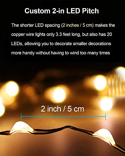 20 Pack Fairy Lights Battery Operated 3.3ft 20 LED Mini String Lights Twinkle Lights Copper Wire Firefly Starry Lights for Mason Jars Wedding Party Christmas Centerpiece Table Decorations, Warm White