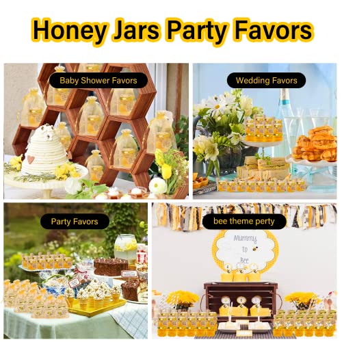 48 Pcs Mini Honey jars-1.5oz, Hexagon honey jars with dipper,gold cover,bee pendant,Gold Gift Bags,rope,Thank-You Tags,Glass Honey jars with lids,Baby Shower,Wedding Favors,Party Favors