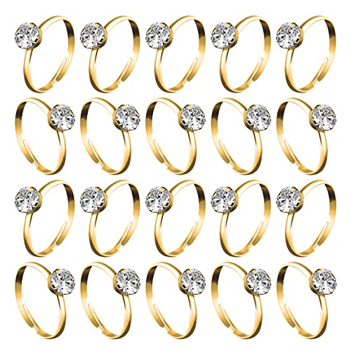 Whaline 36 Packs Gold Diamond Engagement Rings Bridal Shower Rings for Wedding Table Decorations, Party Supply, Favor Accents, Cupcake Toppers