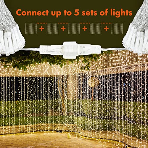 Twinkle Star 300 LED Window Curtain String Lights Wedding Party Home Garden Bedroom Outdoor Indoor Wall Decorations, Warm White