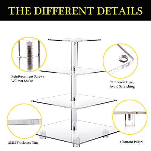 YestBuy 4 Tier Cupcake Stand Acrylic Tower Display with LED Light Premium Holder Dessert Tree Tower for Birthday Cady Bar D&#xE9;cor Weddings, Parties Events (Yellow Light)