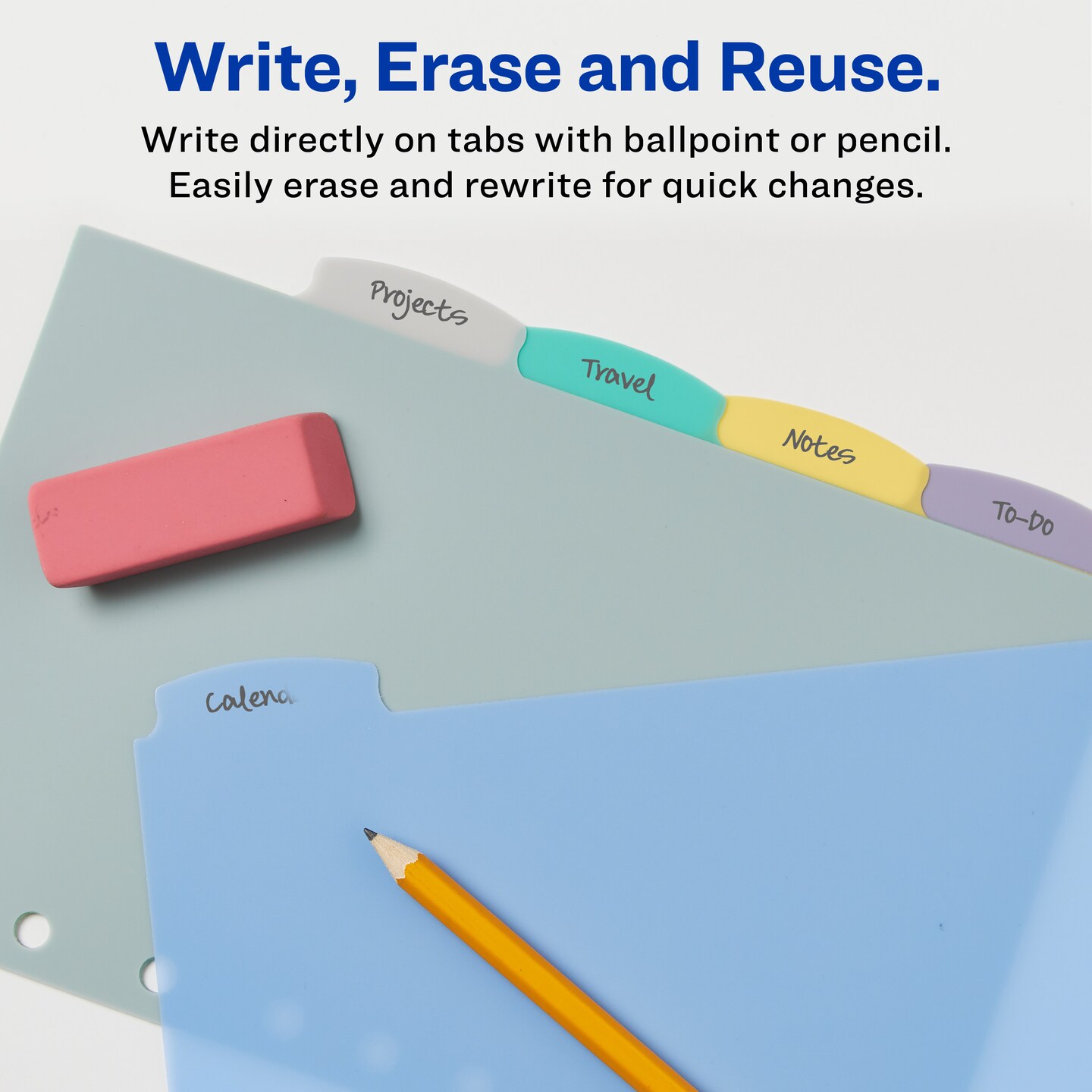 Avery Write &#x26; Erase Durable Plastic Mini Dividers for 3 Ring Binders and 7-Ring Binders, 5.5&#x22; x 8.5&#x22;, 5-Tab Sets, Multicolor, 4 Sets (21982)