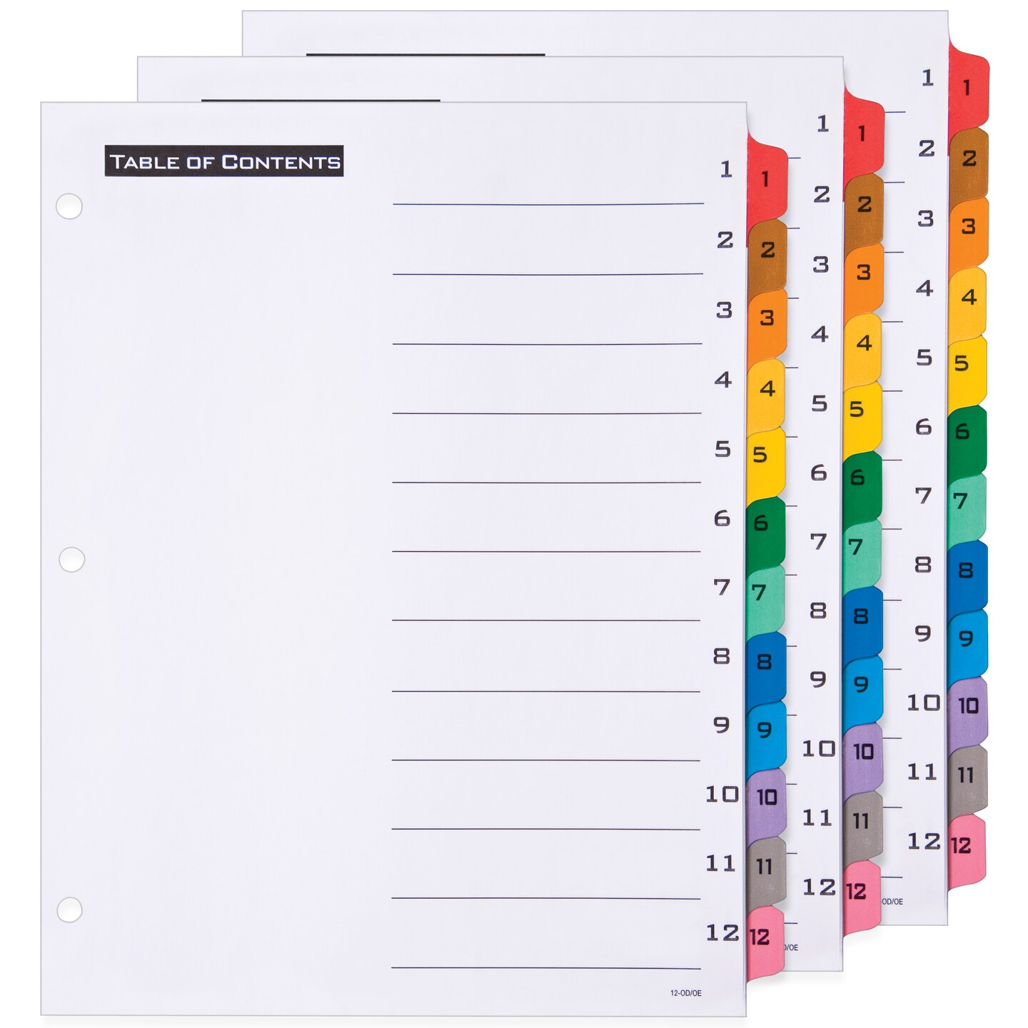 Office Essentials 1-12 Tab Table 'n Tabs Dividers for 3 Ring Binders, Printable Table of Contents, Multicolor Tabs, 3 Sets (21890)