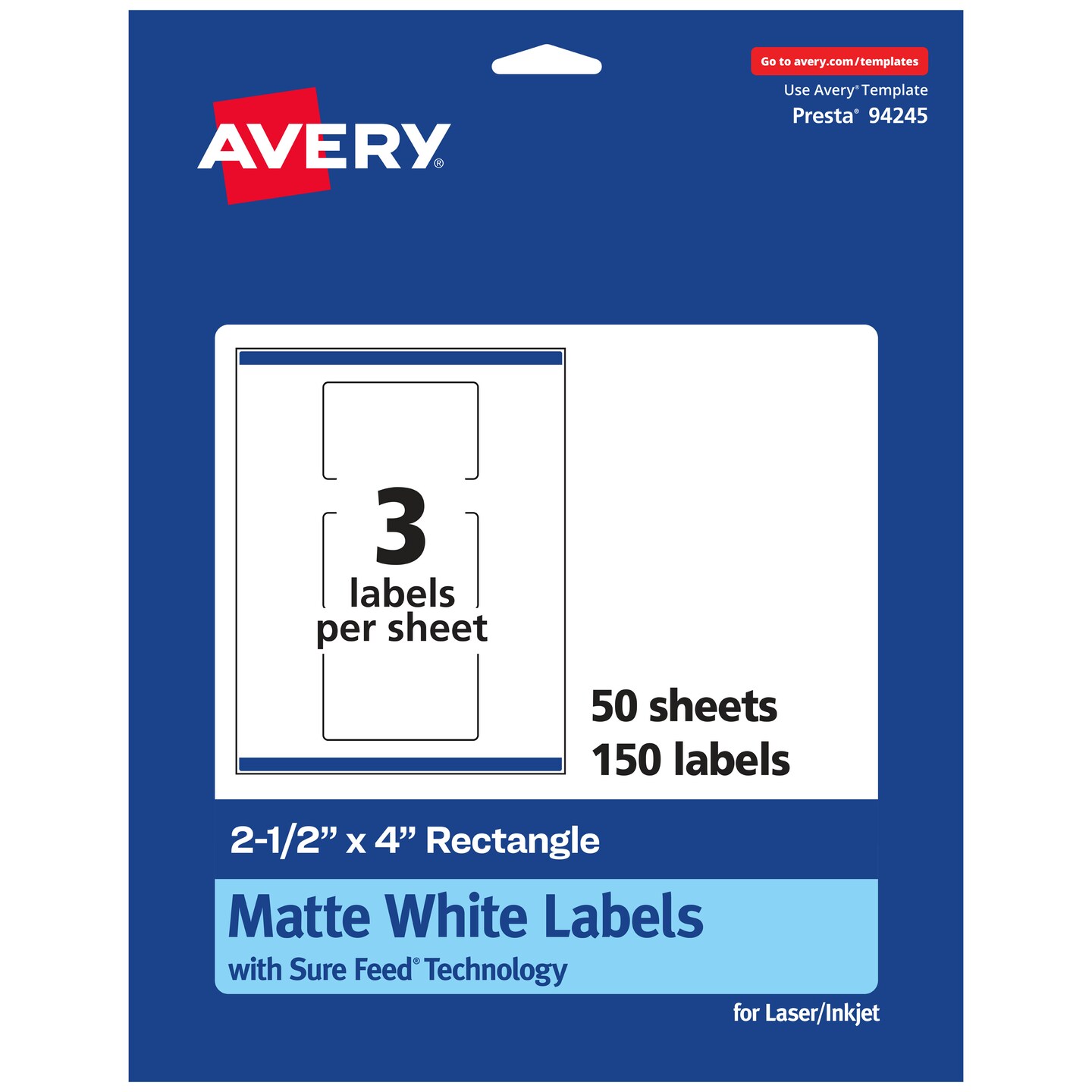 Avery Matte White Rectangle Labels, 2.5&#x22; x 4&#x22;