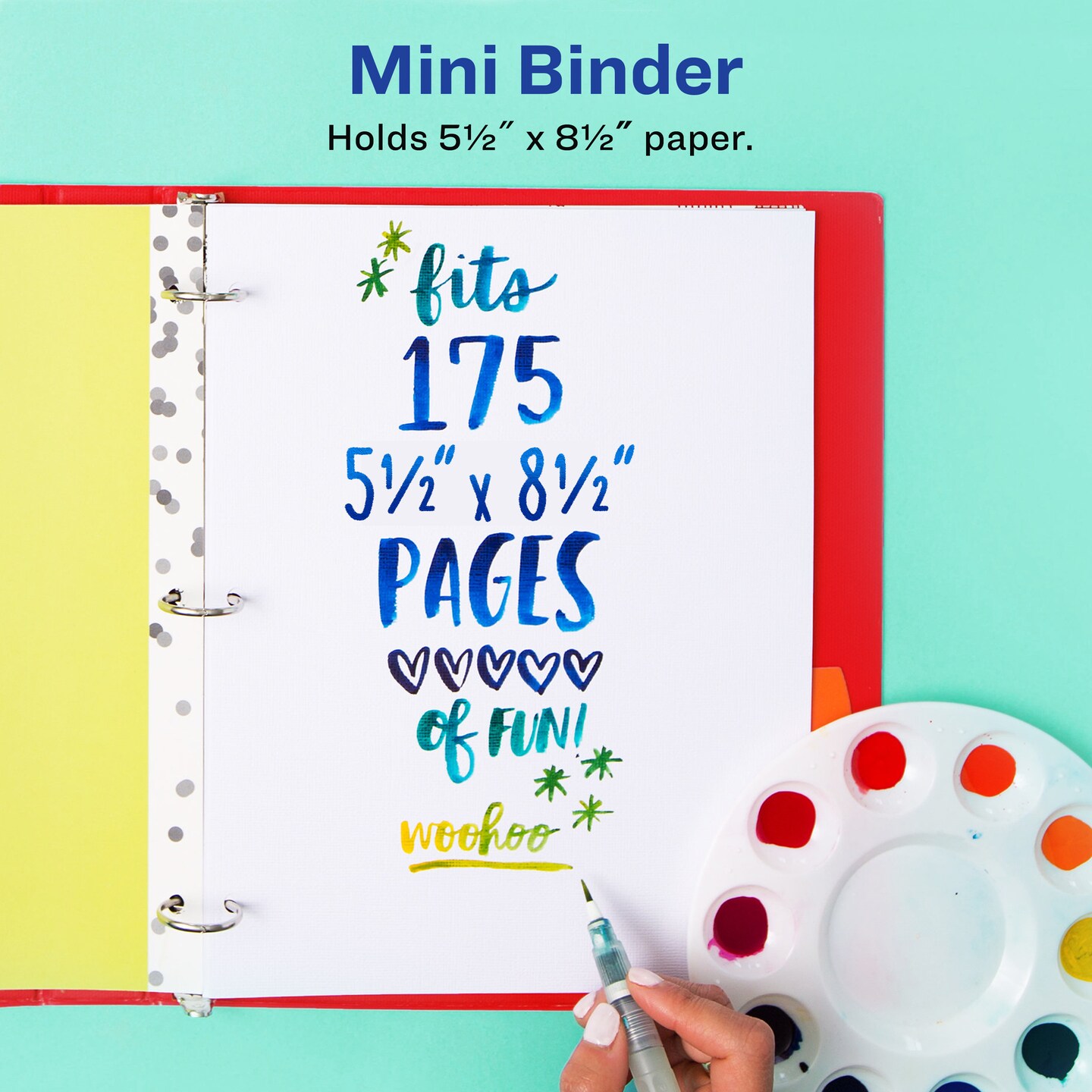 Avery + Amy Tangerine Designer Collection Mini Binder, 5-1/2&#x22; x 8-1/2&#x22;, 1&#x22; Round Rings, 175-Sheet Capacity, Watercolor Rainbow, 1 Mini 3-Ring Binder (18713)